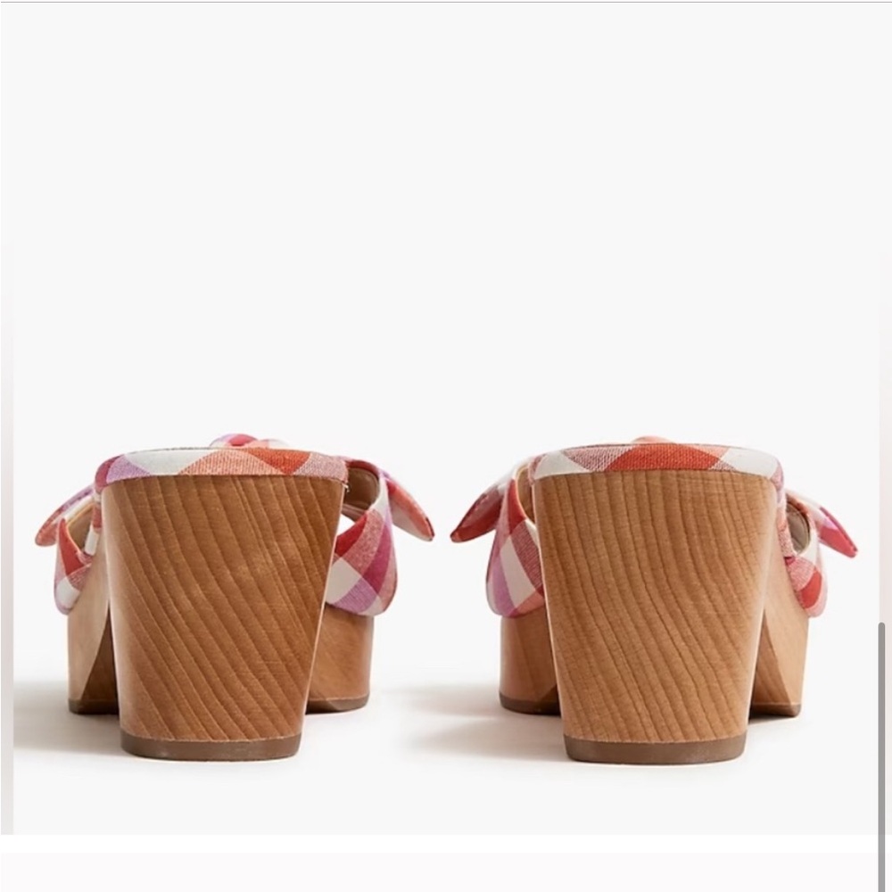 New! J. Crew Printed Gingham bow-heel mules in Bohemian Red Wildfire 6.5 - Picture 2 of 5